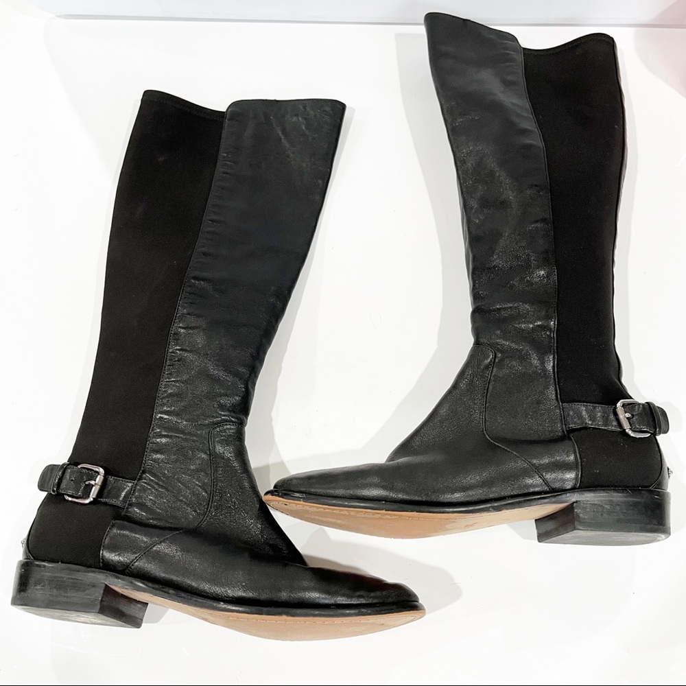 Coach Liza tumbled leather stretch black pull on tall boots